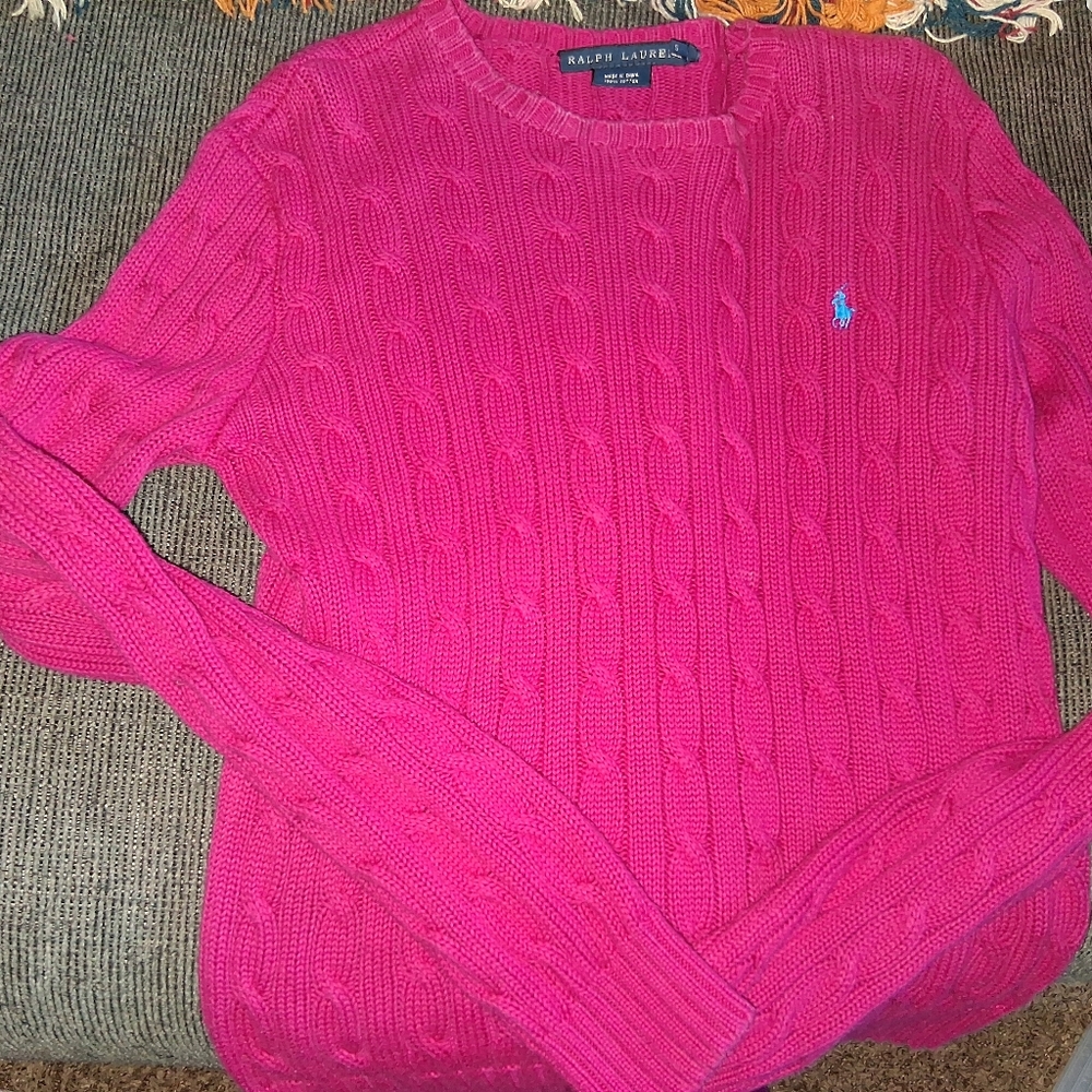 Ralph Lauren Vibrant Pink Cable Knit Sweater